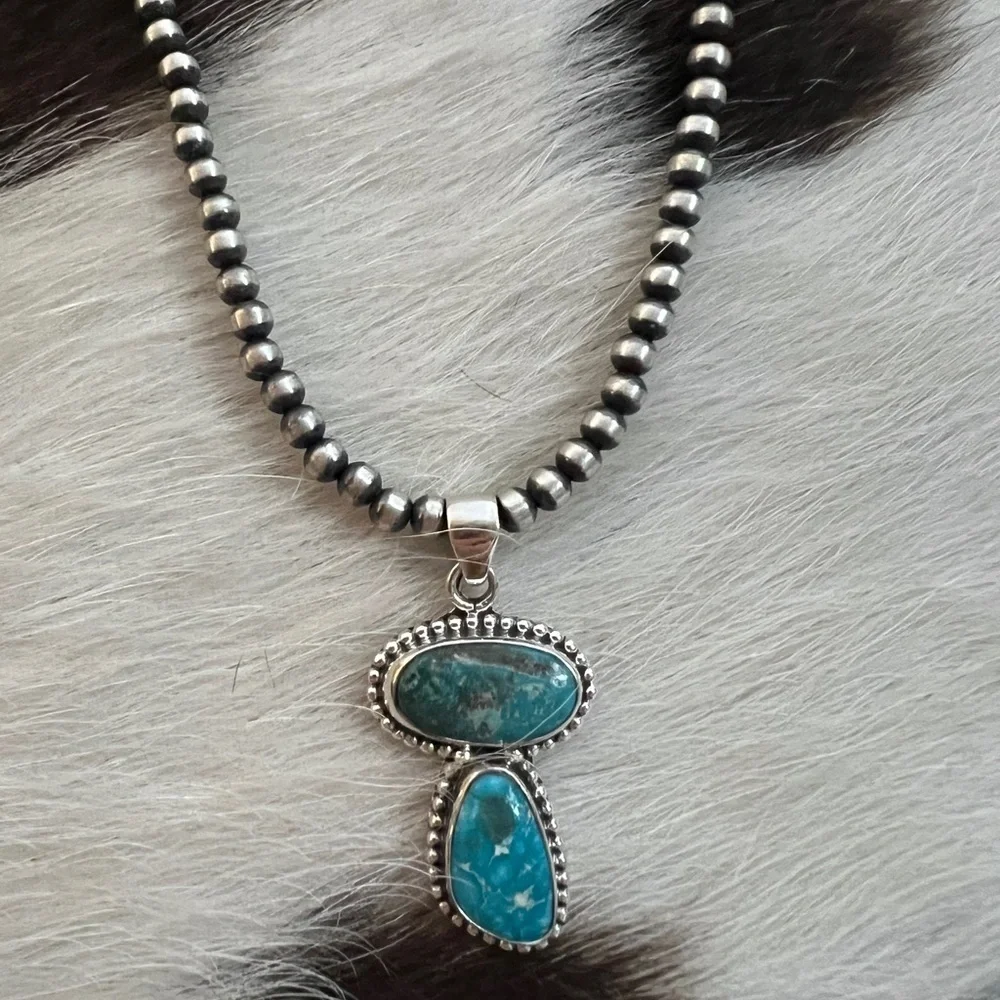 ❤️ White Water Turquoise Sterling Navajo Style 2 Stone Pendant 1.54”L - 5.8 Gram